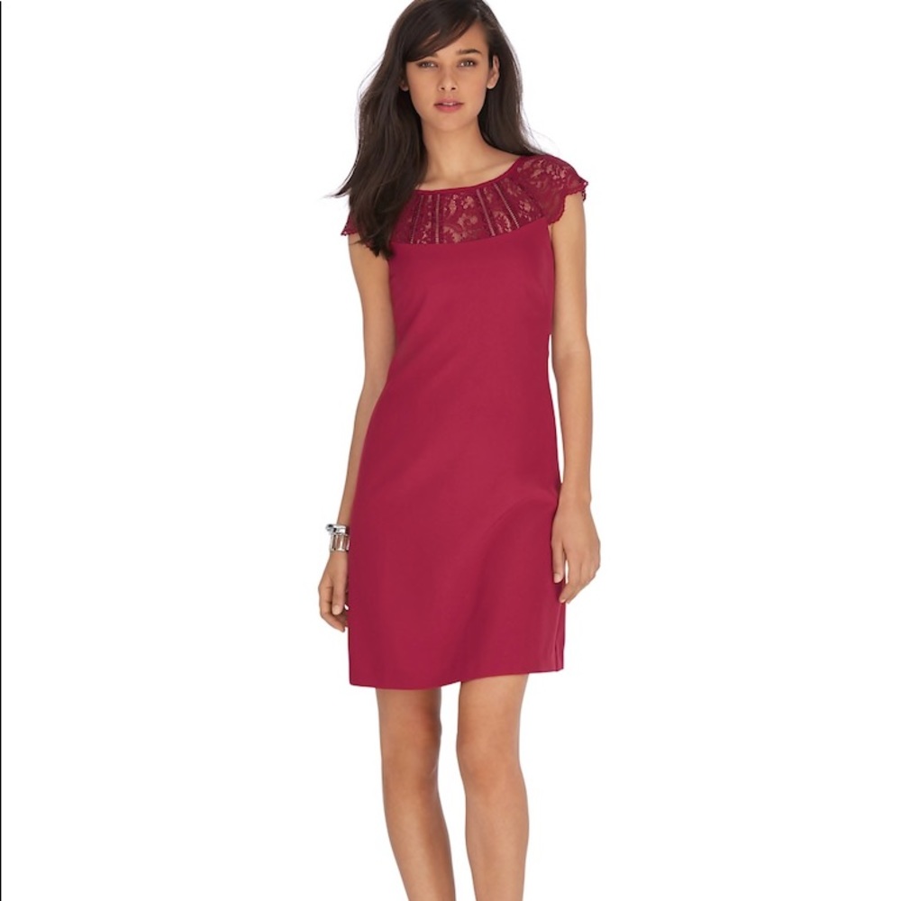 WHBM Cap Sleeve Red Lace Shift Dress